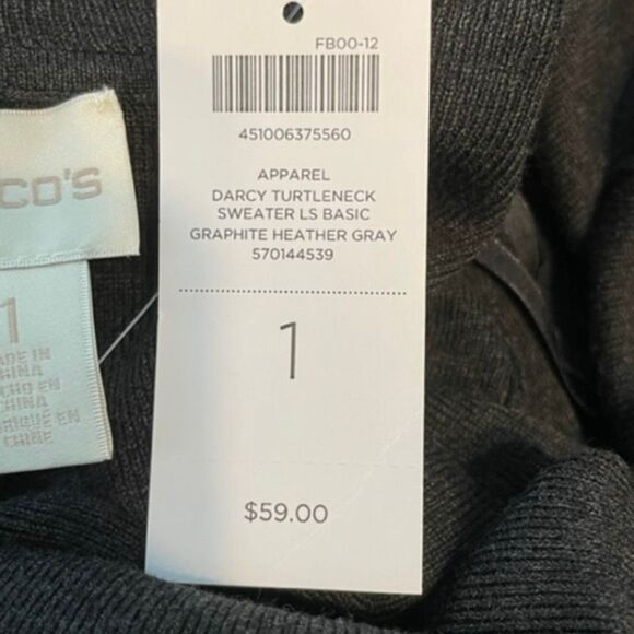Chico's Darcy Turtleneck Sweater Graphite Grey Knit Long Sleeve S - Picture 4 of 10